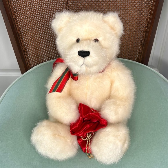 GUND Christmas Cream Bear with Red and Green Bow and Gift Sack - Picture 3 of 7